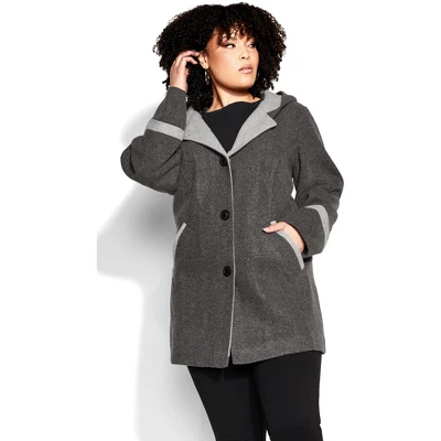 Women's Plus Size Cindy Faux Wool Coat - Dark Grey | AVENUE 6 Women's Plus Size Cindy Faux Wool Coat - Dark Grey | AVENUE - Image 4