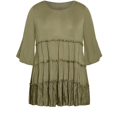 Women's Plus Size Tier Crush Tunic - Olive | AVENUE 4 Women's Plus Size Tier Crush Tunic - Olive | AVENUE - Image 2