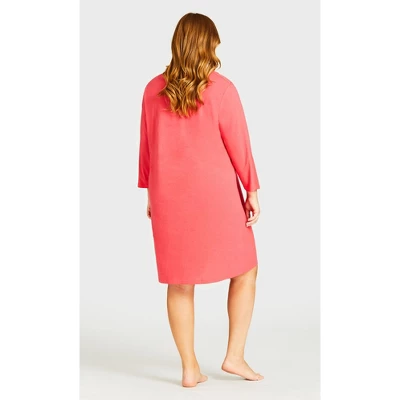 Women's Plus Size 3/4 Sleeve Sleep Shirt - Coral Sleep | AVENUE 3 Women's Plus Size 3/4 Sleeve Sleep Shirt - Coral Sleep | AVENUE