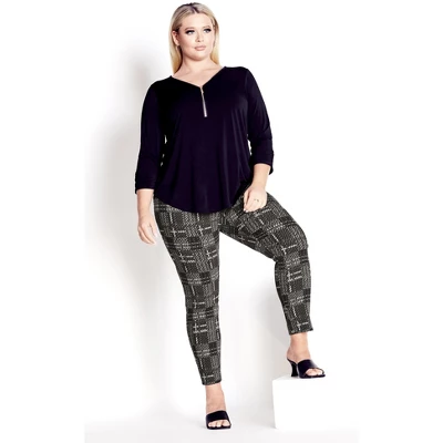 Women's Plus Size Jemma Check Pant - Charcoal | AVENUE 10 Women's Plus Size Jemma Check Pant - Charcoal | AVENUE - Image 8