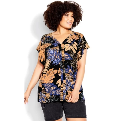 Women's Plus Size Mixed Media V - Skylight Palm | AVENUE 6 Women's Plus Size Mixed Media V - Skylight Palm | AVENUE - Image 4