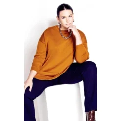 Women's Plus Size Tully Curved Hem Sweater - Saffron | AVENUE -Avenue Shop GUEST 846e1511 6cbc 42cf 814d 7c14719c3002