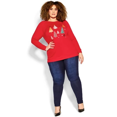 Women's Plus Size Multi Tree Sweat Top - Red | AVENUE 10 Women's Plus Size Multi Tree Sweat Top - Red | AVENUE - Image 8