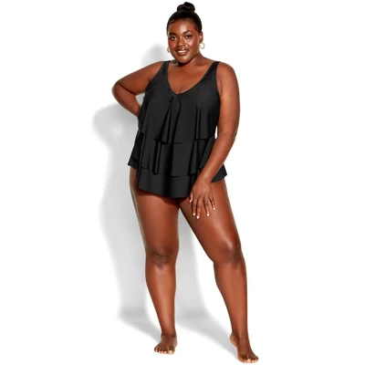 Women's Plus Size V Tiered Tankini Top - Black | AVENUE 6 Women's Plus Size V Tiered Tankini Top - Black | AVENUE - Image 4