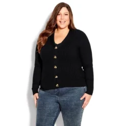 Women's Plus Size Ribbed Knit Button Cardigan - Black | AVENUE 17 Women's Plus Size Ribbed Knit Button Cardigan - Black | AVENUE -Avenue Shop GUEST 87c86972 083b 4d38 9778 da07610adec6