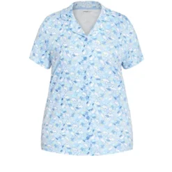 Alternative view of Women's Plus Size Bunny Button Up Sleep Top - Blue Bunny| AVENUE