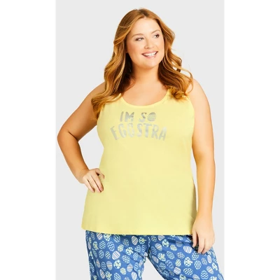 Women's Plus Size Eggstra Sleep Tank - Yellow| AVENUE 6 Women's Plus Size Eggstra Sleep Tank - Yellow| AVENUE - Image 4