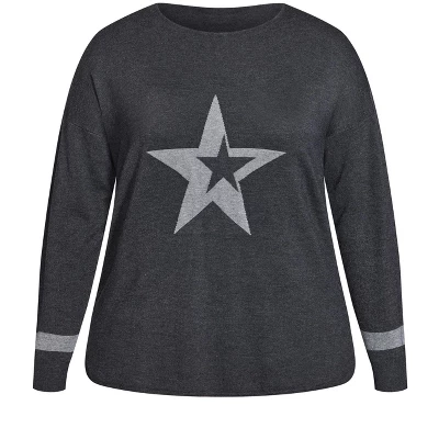 Women's Plus Size Abstract Star Sweater - Charcoal | AVENUE 4 Women's Plus Size Abstract Star Sweater - Charcoal | AVENUE - Image 2