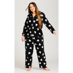 Alternative view of Women's Plus Size Button Up Fleece Top - Black | AVENUE
