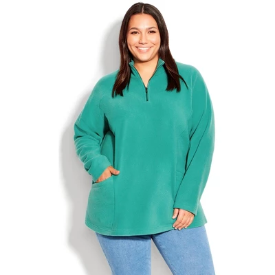 Women's Plus Size Polar Fleece Pocket Tunic - Jade | AVENUE 5 Women's Plus Size Polar Fleece Pocket Tunic - Jade | AVENUE - Image 3