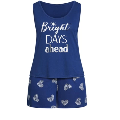 Women's Plus Size Bright Days 3 Piece Sleep Set - Cerulean | AVENUE 4 Women's Plus Size Bright Days 3 Piece Sleep Set - Cerulean | AVENUE - Image 2
