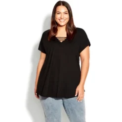 Women's Plus Size 3 Bar V-Neck Top - Black | AVENUE 12 Women's Plus Size 3 Bar V-Neck Top - Black | AVENUE -Avenue Shop GUEST 8b448555 a45b 4a33 8717 db39593143b4