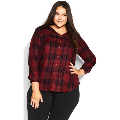 Women's Plus Size Kylee Plaid Shirt - Sangria | AVENUE 6 Women's Plus Size Kylee Plaid Shirt - Sangria | AVENUE - Image 4