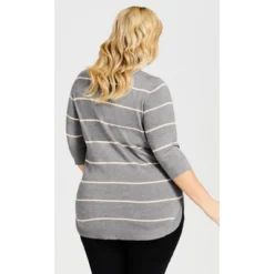 Women's Plus Size 3/4 Sleeve Popover Sweater - Gray | AVENUE