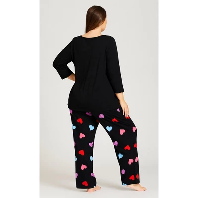 Women's Plus Size Full Length Heart Sleep Pant - Black | AVENUE 2 Women's Plus Size Full Length Heart Sleep Pant - Black | AVENUE