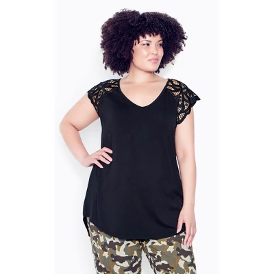 Women's Plus Size Mandy Lace Sleeve Top - Black | AVENUE 6 Women's Plus Size Mandy Lace Sleeve Top - Black | AVENUE - Image 4