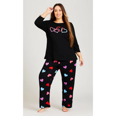 Women's Plus Size Full Length Heart Sleep Pant - Black | AVENUE 4 Women's Plus Size Full Length Heart Sleep Pant - Black | AVENUE - Image 3