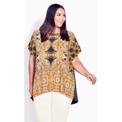 Women's Plus Size Mixed Media Border Top - Sundaze Border | AVENUE 5 Women's Plus Size Mixed Media Border Top - Sundaze Border | AVENUE - Image 3