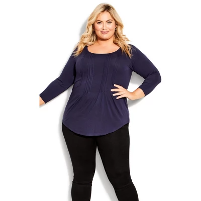 Women's Plus Size Milly Pleat Plain Top - Navy | AVENUE 11 Women's Plus Size Milly Pleat Plain Top - Navy | AVENUE - Image 9
