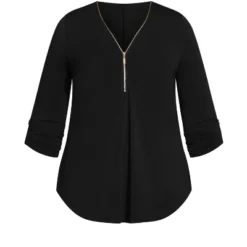 Alternative view of Women's Plus Size Chloe Zip Plain Top - Black | AVENUE