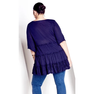 Women's Plus Size Tier Crush Tunic - Navy | AVENUE 3 Women's Plus Size Tier Crush Tunic - Navy | AVENUE
