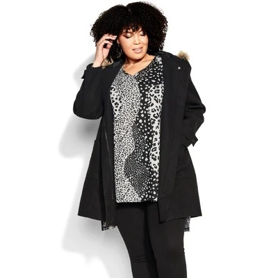 Women's Plus Size Faux Wool Voyager Coat - Black | AVENUE 6 Women's Plus Size Faux Wool Voyager Coat - Black | AVENUE - Image 4