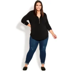 Women's Plus Size Chloe Zip Plain Top - Black | AVENUE 18 Women's Plus Size Chloe Zip Plain Top - Black | AVENUE -Avenue Shop GUEST 95baf68c 9d25 465f 9acd 64e3a5955b1a