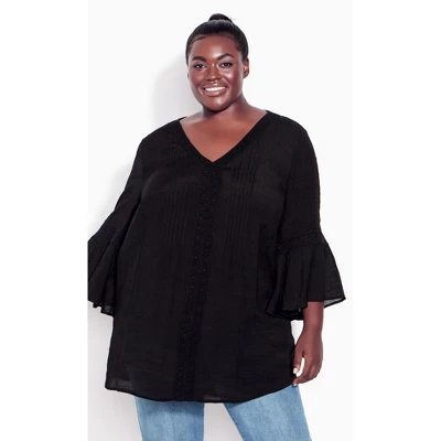 Women's Plus Size Pleat Lace Tunic - Black | AVENUE 10 Women's Plus Size Pleat Lace Tunic - Black | AVENUE - Image 8