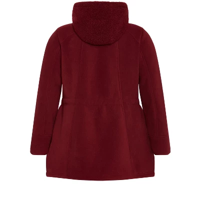 Women's Plus Size Fleece Hood Coat - Rhubarb | AVENUE 8 Women's Plus Size Fleece Hood Coat - Rhubarb | AVENUE - Image 6