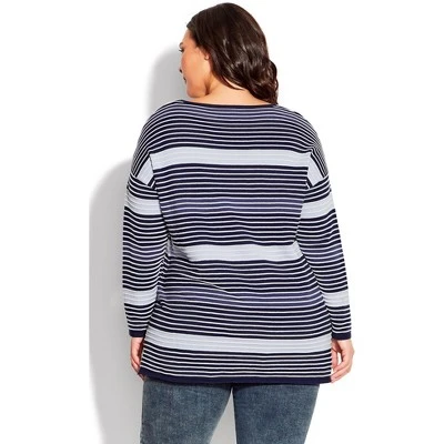 Women's Plus Size Hannah Stripe Sweater - Navy | AVENUE 3 Women's Plus Size Hannah Stripe Sweater - Navy | AVENUE