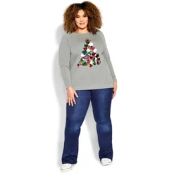 Alternative view of Women's Plus Size Sequin Sweat Top - Gray Marle | AVENUE