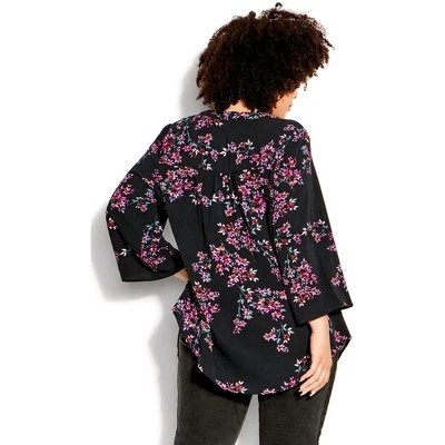 Women's Plus Size Pleat Zip Print Blouse - Aspen Bloom | AVENUE 3 Women's Plus Size Pleat Zip Print Blouse - Aspen Bloom | AVENUE