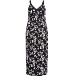 Alternative view of Women's Plus Size Lace Trim Mono Floral Maxi Sleep Dress - Black | AVENUE