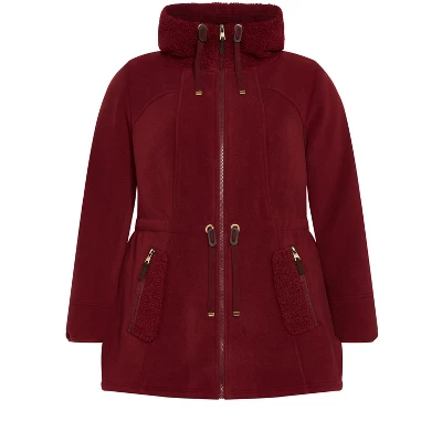 Women's Plus Size Fleece Hood Coat - Rhubarb | AVENUE 7 Women's Plus Size Fleece Hood Coat - Rhubarb | AVENUE - Image 5