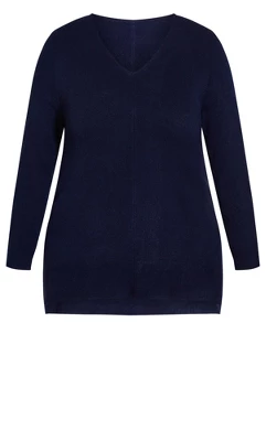 Alternative view of Women's Plus Size Deep Valley V Neck Sweater - Navy | AVENUE