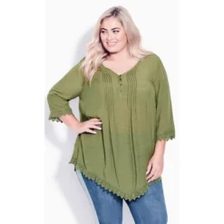 Women's Plus Size Ellie Pintuck Lace Top - Olive | AVENUE 12 Women's Plus Size Ellie Pintuck Lace Top - Olive | AVENUE -Avenue Shop GUEST a2bd676e 403c 44c7 ae39 4d281039c27e