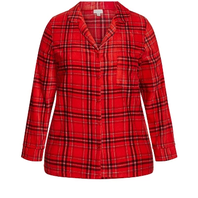 Women's Plus Size Fleece Check Sleep Top - Red | AVENUE 6 Women's Plus Size Fleece Check Sleep Top - Red | AVENUE - Image 4