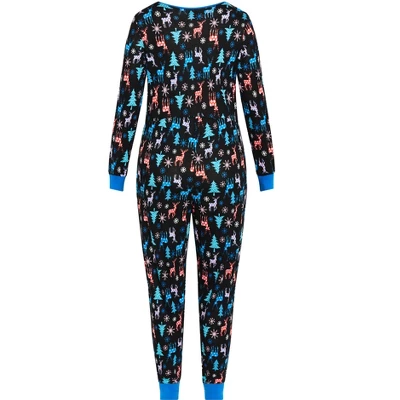 Women's Plus Size Festive Print Onesie - Black | AVENUE 5 Women's Plus Size Festive Print Onesie - Black | AVENUE - Image 3