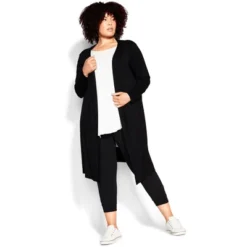 Women's Plus Size Bamboo Lounge Cardigan - Black | AVENUE