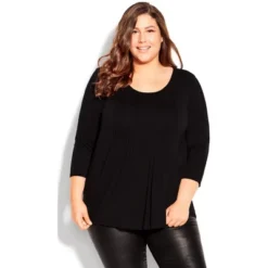 Women's Plus Size Milly Pleat Plain Top - Black | AVENUE -Avenue Shop GUEST a79c80c5 351a 45b3 ac1d 366e4d49672e