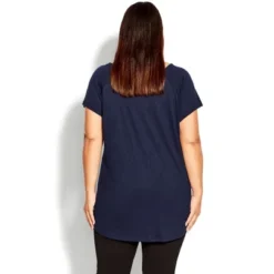 Women's Plus Size 3 Bar V-Neck Top - Navy | AVENUE