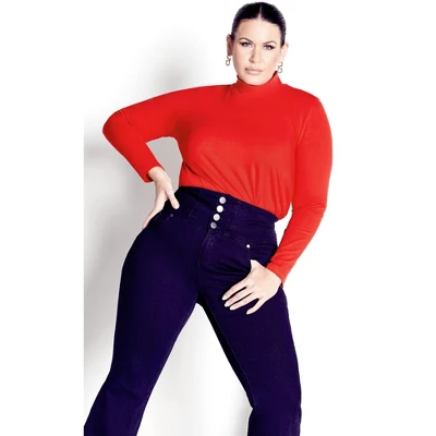 Women's Plus Size Organic Mock Neck Top - Red | AVENUE 5 Women's Plus Size Organic Mock Neck Top - Red | AVENUE - Image 3