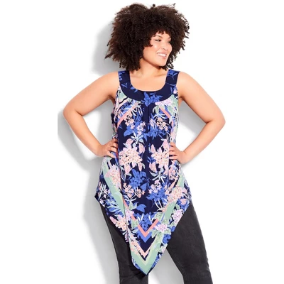 Women's Plus Size Nicole Scarf Tunic - Navy Tropical | AVENUE 8 Women's Plus Size Nicole Scarf Tunic - Navy Tropical | AVENUE - Image 6