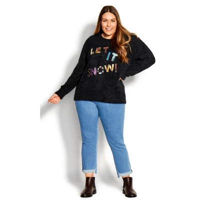 Women's Plus Size Snow Sparkle Sweater - Black | AVENUE 3 Women's Plus Size Snow Sparkle Sweater - Black | AVENUE