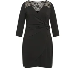Alternative view of Women's Plus Size Deanna Wrap Lace Dress - Black | AVENUE