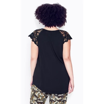 Women's Plus Size Mandy Lace Sleeve Top - Black | AVENUE 3 Women's Plus Size Mandy Lace Sleeve Top - Black | AVENUE