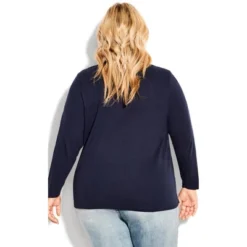 Women's Plus Size V Neck Essential 3/4 Sleeve Tee - Navy | AVENUE