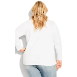 Women's Plus Size V Neck Essential 3/4 Sleeve Tee - White | AVENUE