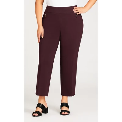 Women's Plus Size Super Stretch Zip Pant Burgundy - Petite | AVENUE 6 Women's Plus Size Super Stretch Zip Pant Burgundy - Petite | AVENUE - Image 4