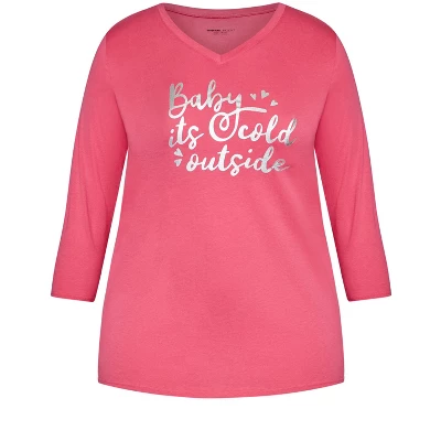 Women's Plus Size Cold Outside Sleep Top - Pink | AVENUE 6 Women's Plus Size Cold Outside Sleep Top - Pink | AVENUE - Image 4